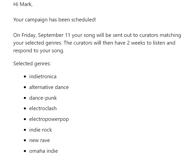 playlist push genre selected email